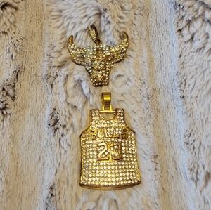 2 Golden Chicago Bulls/Michael Jordan Pendants